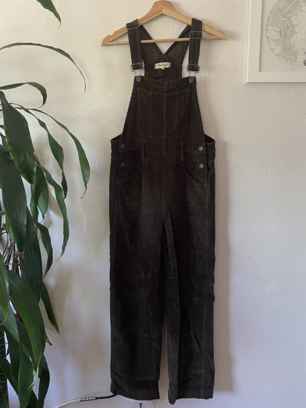 MADEWELL Straight Leg 100% Cotton Corduroy Overalls in Olive Green | Size S